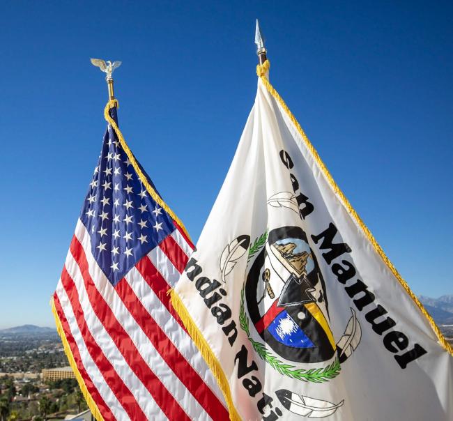 US Flag and San Manuel Band of Mission Indians Flag